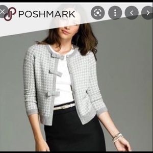 J Crew Gray Houndstooth Bow Button Cardigan Small